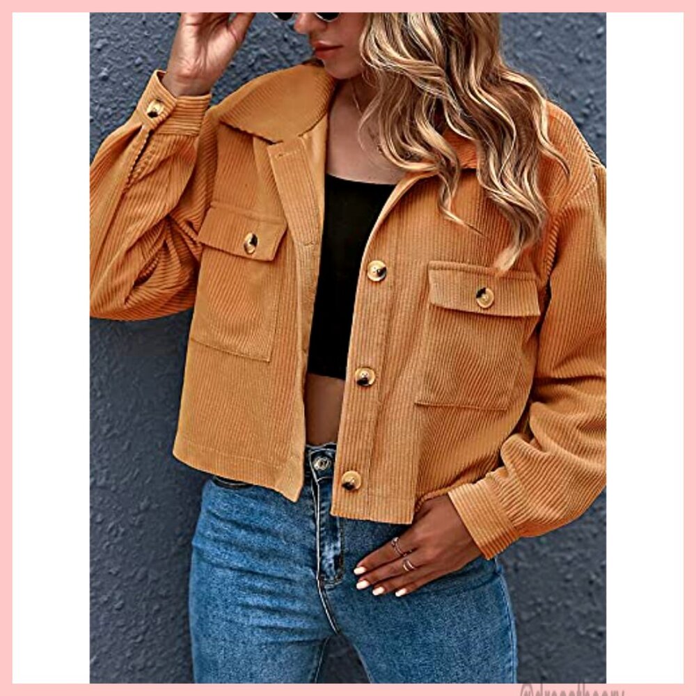 Cropped Corduroy Shacket, Button Down, Drop Shoul… - image 5